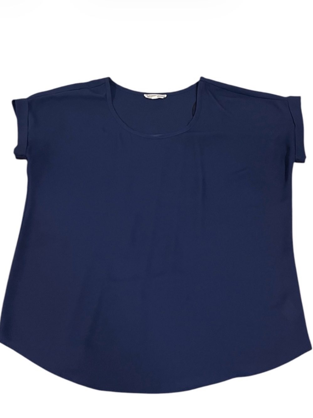 Pleione Navy Blue Blouse Large Short Sleeve Scoop Neck Flowy Tunic Top